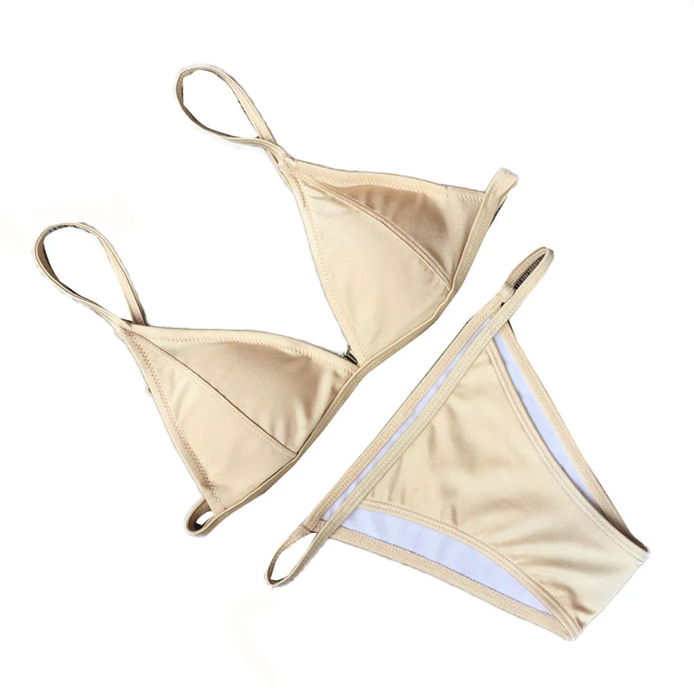 

SAGACE Swimwear Women 2019 New Sexy Push-Up Padded Bra Beach High Waist Solid Batik Khaki Bikini Set Swimsuit Bathing Suit