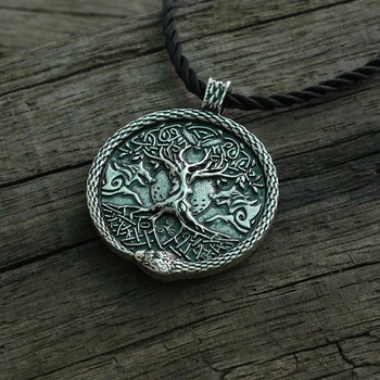 

lanseis 1pcs viking necklace men pendant wolf and snake talisman norse world tree jewelry moon with Pentagram pendant