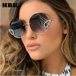 HBK 2019 роскошные дамы горный хрусталь солнцезащитные очки для женщин для Италия брендовая Дизайнерская обувь без оправы Круглый Большой