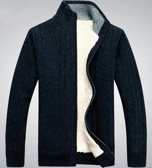 Men Stand collar solid color plus velvet thick warm knitted sweater