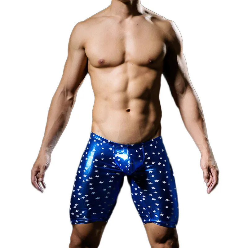 

Men Sexy Boxers Star Printed Underwear Gay Funny Leather Shorts Male Underwear Dance Wear Boxer Shorts Panties Five Minutes