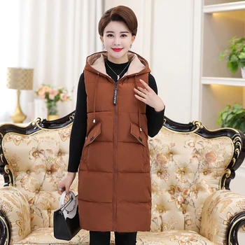 

2019 autumn winter new fashion brand hooded middle-aged vets female sleeveless plus size casual coats outerwaer gx1540