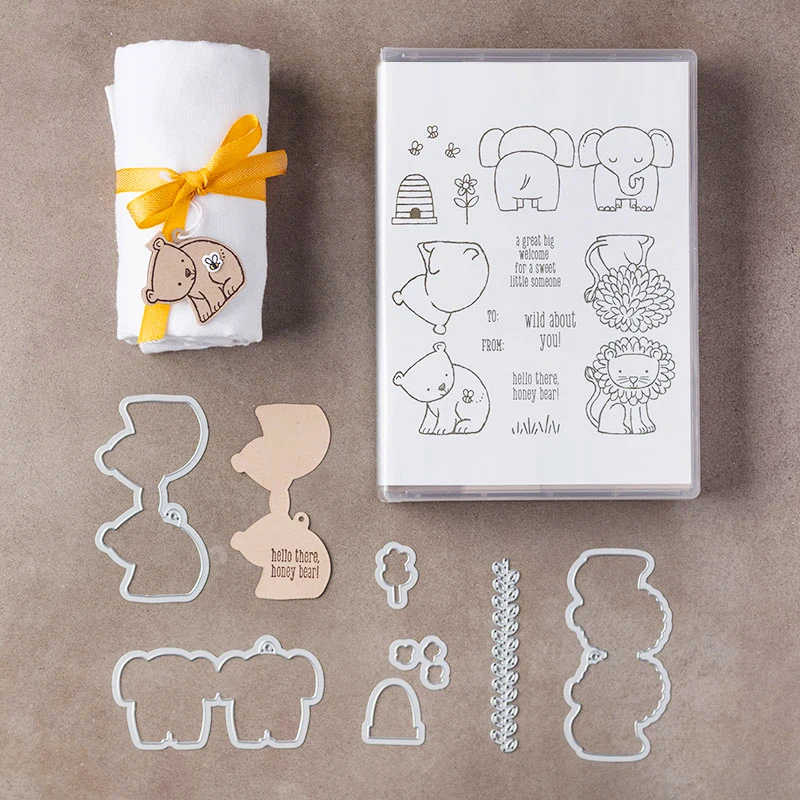 

2019 7pcs animal Clear Stamp and Dies for Scrapbooking Card Album Making Metal Cutting Dies and Stamps Sets