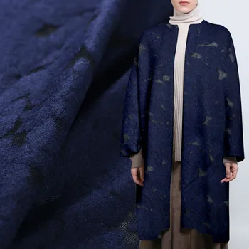

Custom 145cm wide blue hollow jacquard wool ultra-high-end jacquard wool fabric hollow autumn and winter clothing fabrics