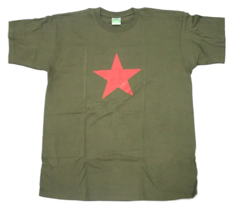 

Men's Summer Chinese Red Star Patriotic Military Army Green Cotton T-Shirt