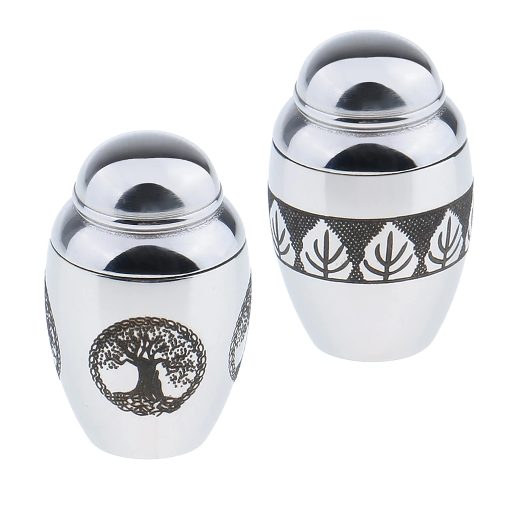 2 Piece Stainless Steel Cremation Keepsake Urn Container Jar Tree Of Life Memorial Love Pet 