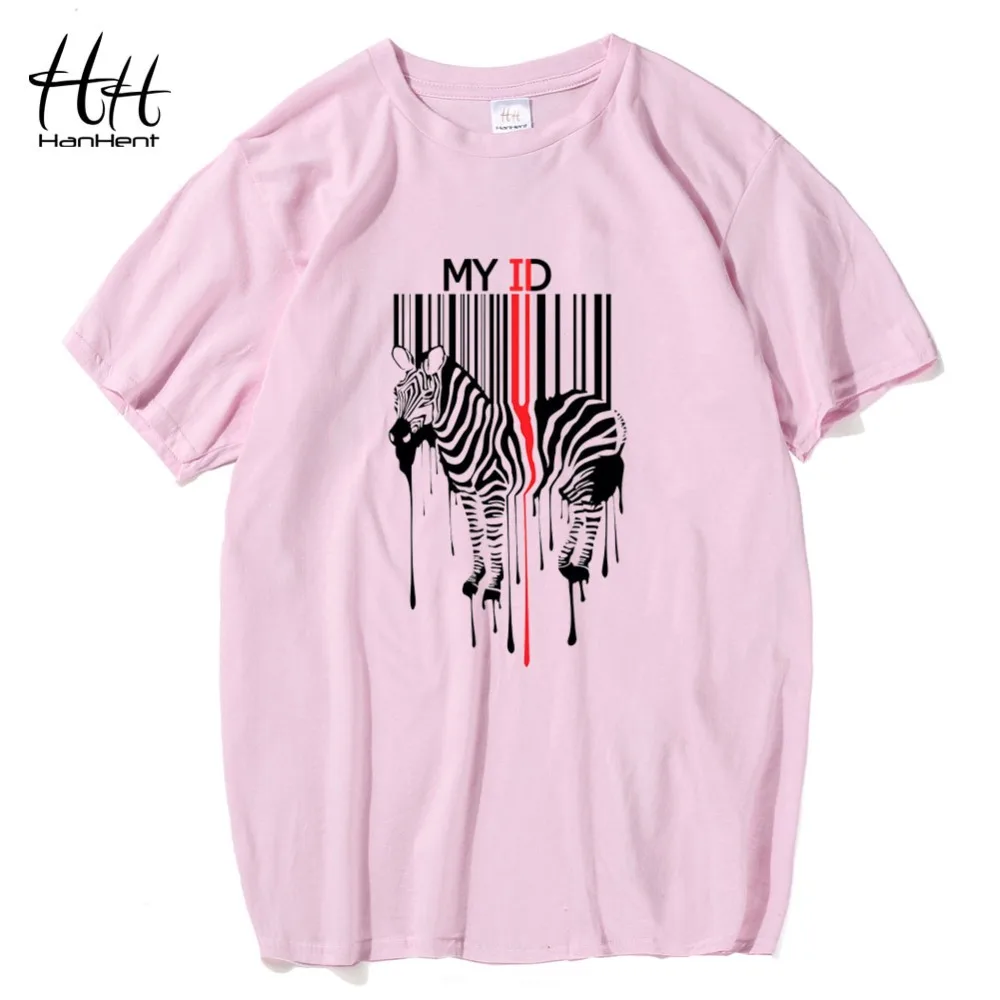 Hanhent Barcode Zebra Personality T-shirt Funny Men Casual Cotton Short Sleeve Tees Horse Animal Tshirt Swag Design T shirt Male | Мужская