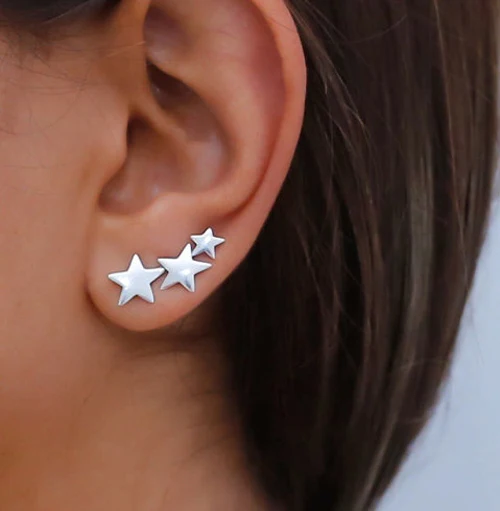 

fashion 100% 925 Sterling Silver ear cuff,Christmas gift silver gold sweep star silver earring