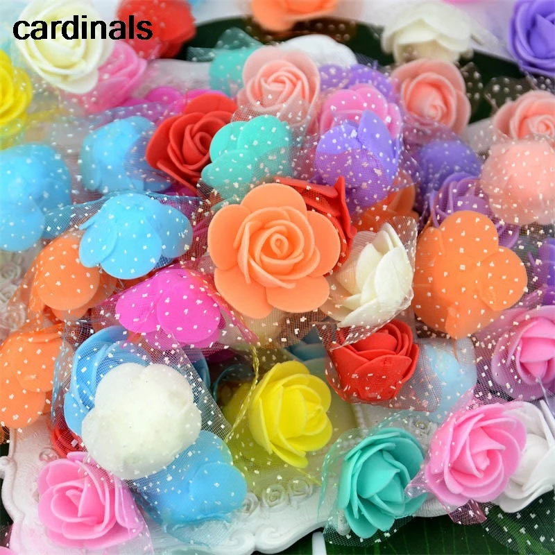 

50pcs 3cm Artificial PE Rose Flower Heads For Wedding Home Decoration Handmade DIY Scrapbooking Wreath Kiss Ball silk flowers