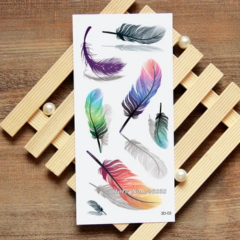 

3D Colorful Feather Tattoo Decals Body Art Decal Colorful Feather Waterproof Paper Temporary Tattoo #003