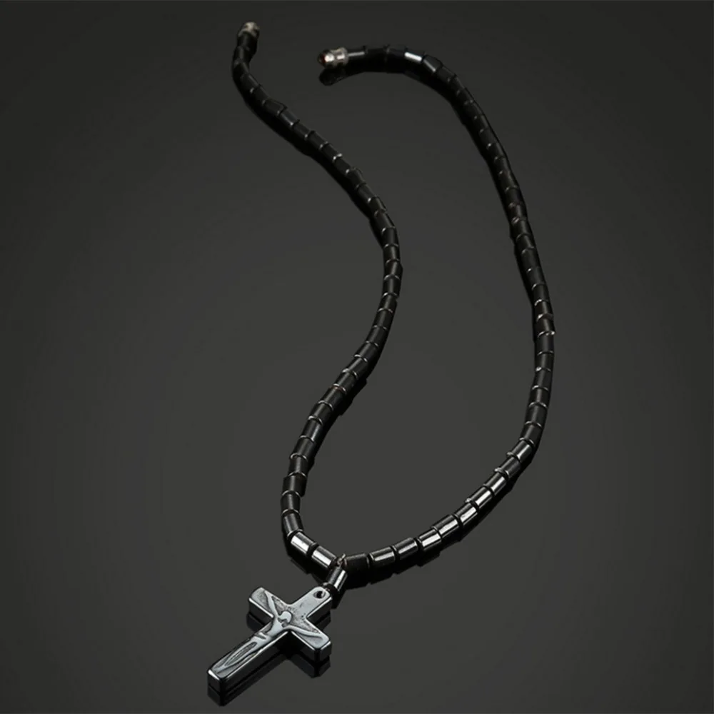 Fashion Hot Black Hematite Necklace With Magnetic Therapy For Healing Health Jewelry Cross Pendant