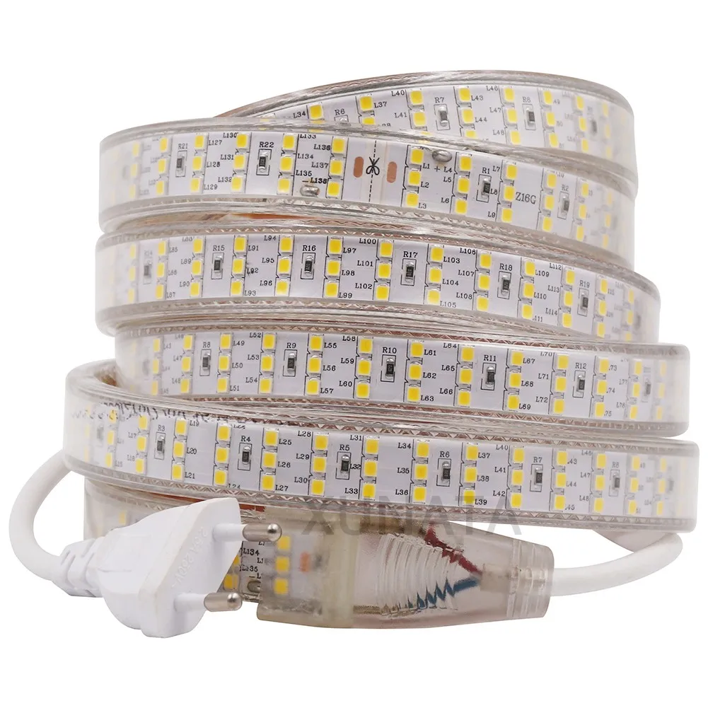 220V 276Leds/m SMD 2835 LED Strip Three Row Waterproof White Warm White Flexible Led Strip Light With Switch For Home Decoration