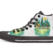 Geo лесной дизайн дышащая Повседневная Высокая обувь на шнуровке холщовая обувь кеды для Прямая