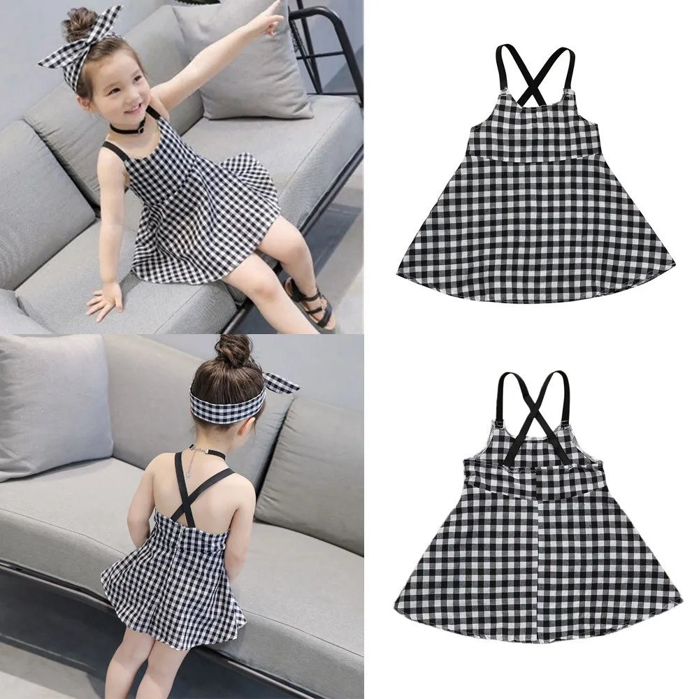 

2019 Spring&Summer Toddler Girls Princess Plaid Strap Dress Kids Baby Sleeveless Dresses Outfits #20Z