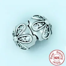 Серебряные бусины 925 пробы ромашка серебряный зажим с кубическим цирконием для создания ювелирных изделий CL002