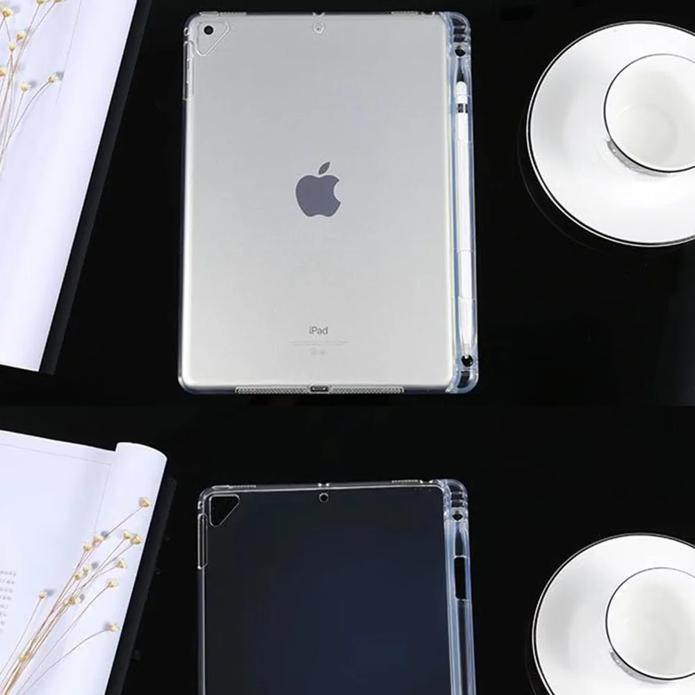 

QUWIND Clear Crystal Transparent Soft TPU With Pen Holder Case For iPad Air 1 Air 2 New iPad 2017 2018 9.7 inch