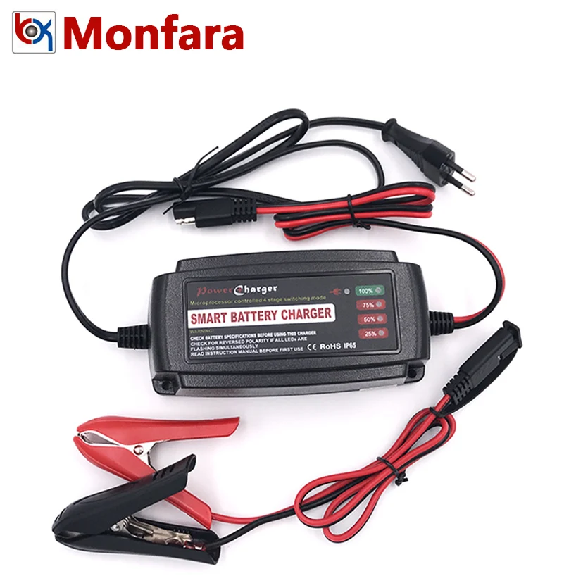 

4 Stages Automatic Battery Charger Car Motorcycle Ship AGM GEL VRLA SLA WET Lead-Acid Batterie Auto Power Charge Adapter 12V 5A