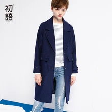 Toyouth Новое поступление года осень-зима лацкане средней длины прямой карманы женский Wollen Пальто и пуховики