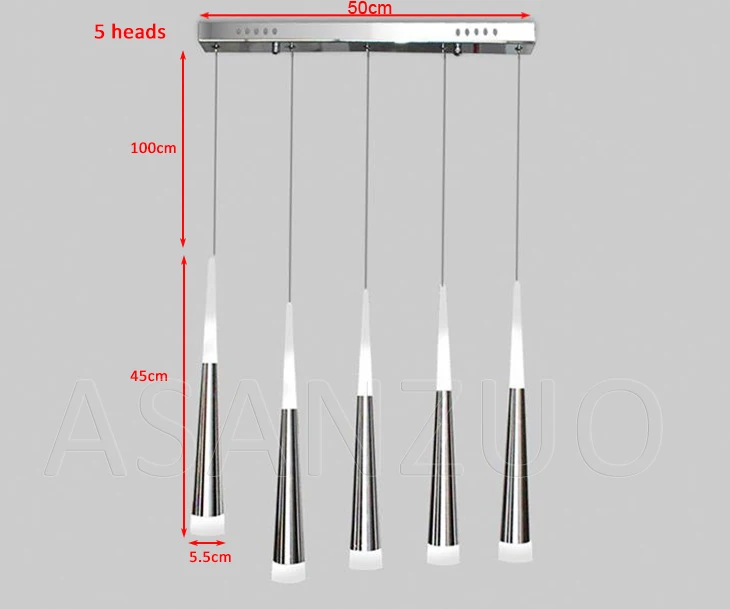 Cabeças de Alumínio Moderno Luzes Pingente Cônico Muitas Acrílico Sala Jantar Estar Bar Cafe Lâmpada Pendurada Led 3 Luzes de pendentes