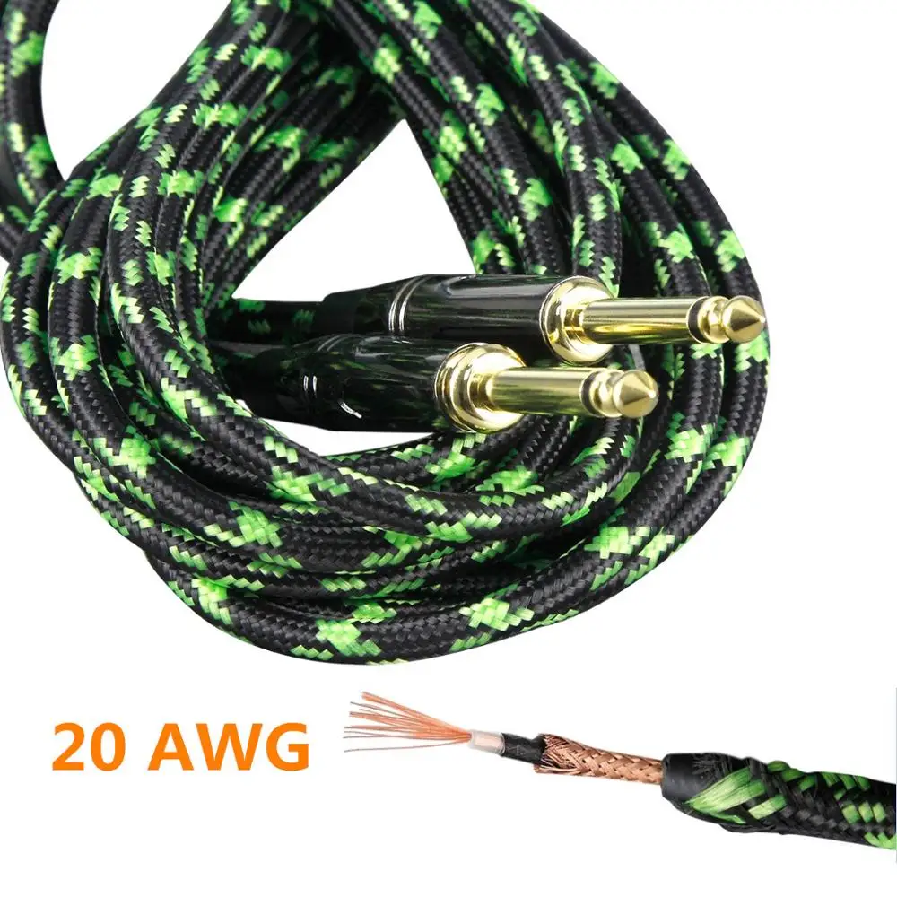 FLEOR Electric Guitar Cable 6M 20FT 1/4'' 6.35mm Jack Audio 20 AWG Conductor Instrument Noise Reduction | Спорт и