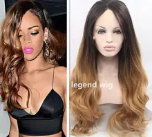 2016 Promotion womens synthetic lace front wig heat Heat resistant long ombre blonde dark roots wig