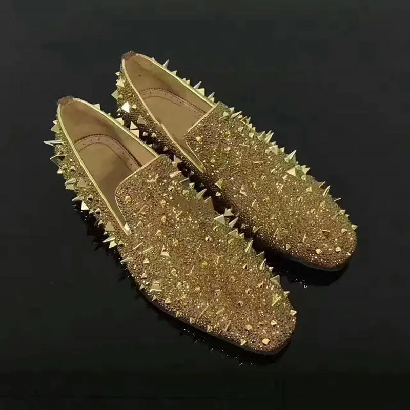 Slip On okkdey gold spikes rhinestone Shoe Red bottoms Low Cut Sneaker For Men shoes casual Messy rivet models Flat Loafers