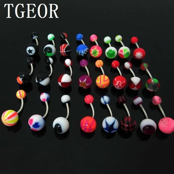 

Hot wholesale 100pcs print acrylic mixed multi styles belly button ring banana curved barbell navel ring free shipping