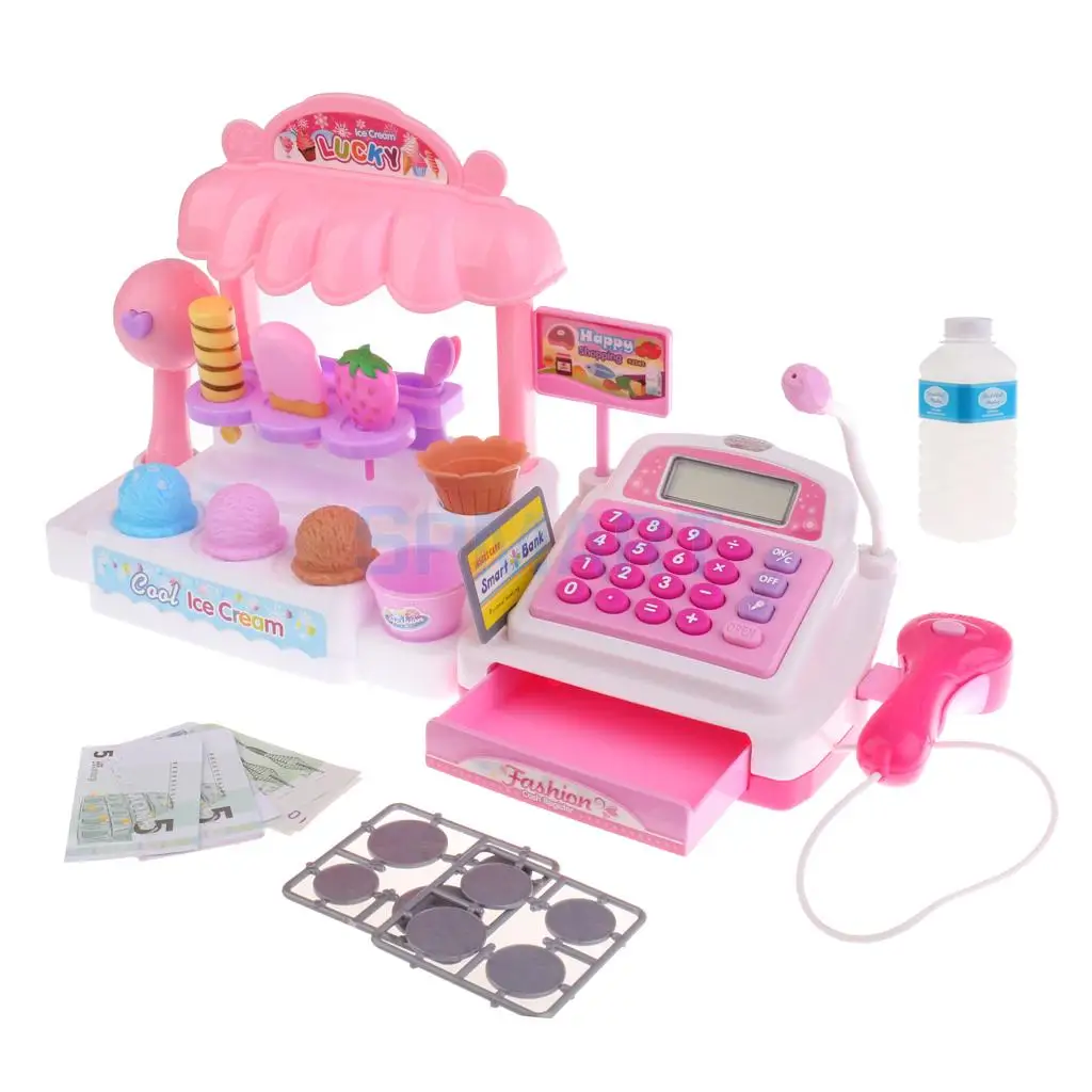 Kids Pretend Role Play Toy Set Ice Cream Store Cash Register w/ Accessory 