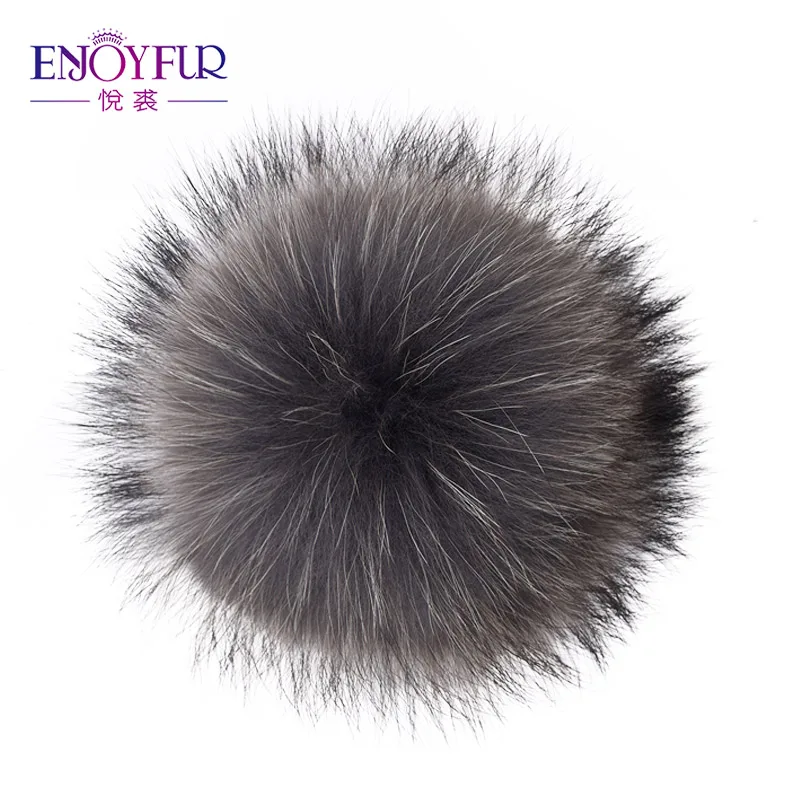 ENJOYFUR Genuine Raccoon Fox Fur Pompom with Button Real Big Fluffy Fur Ball for Beanies DIY Fur Accessories 