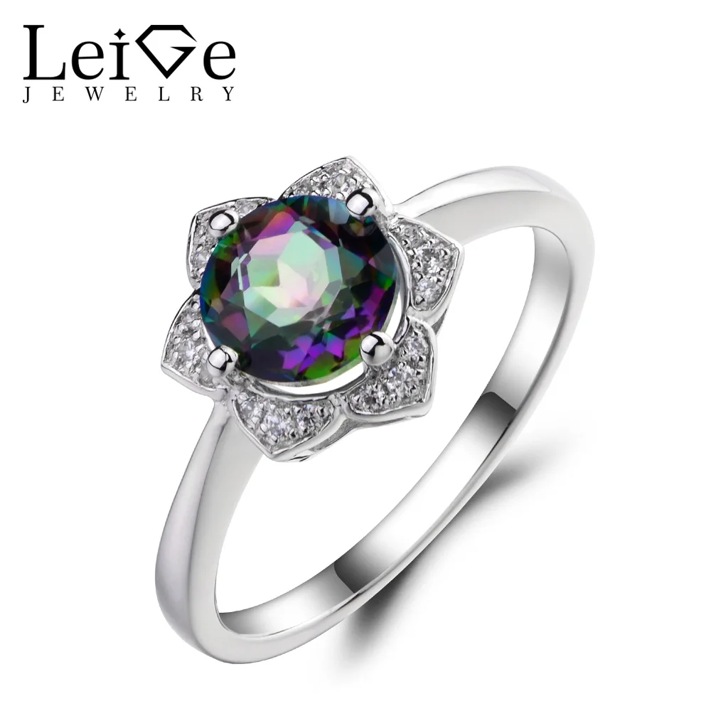 Leige Jewelry Mystic Topaz Promise Wedding Rings 925 Sterling Silver