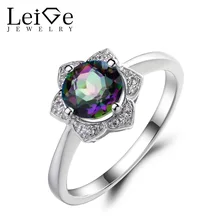 Leige Jewelry Mystic Topaz Promise Wedding Rings 925 Sterling Silver Ring Round Cut Gemstone November Birthstone Rings for Women