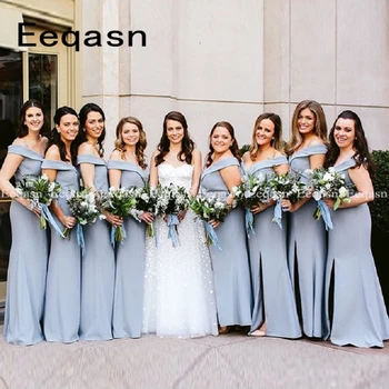 

Long Bridesmaid Dresses For Wedding V Neckline Floor Length Side Slit Bridesmaid Dresses Party Gown Vestido De Madrinha Longo