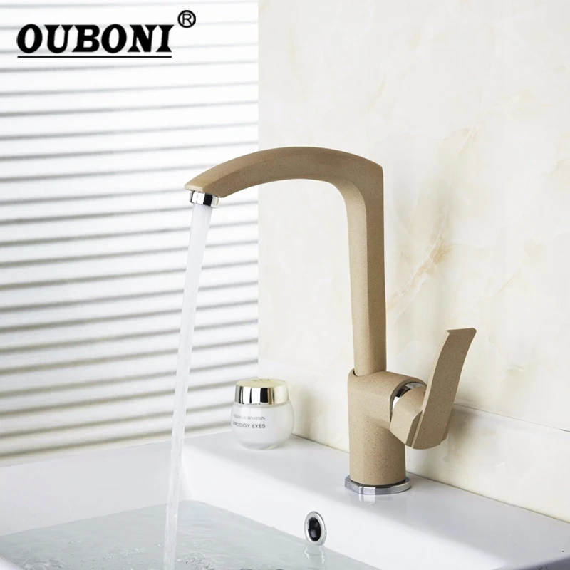 OUBONI  Spray Deck Mounted Single Lever Wash Basin Sink Vessel Kitchen Faucet Bathroom Tap Hot And Cold Mixer Faucet