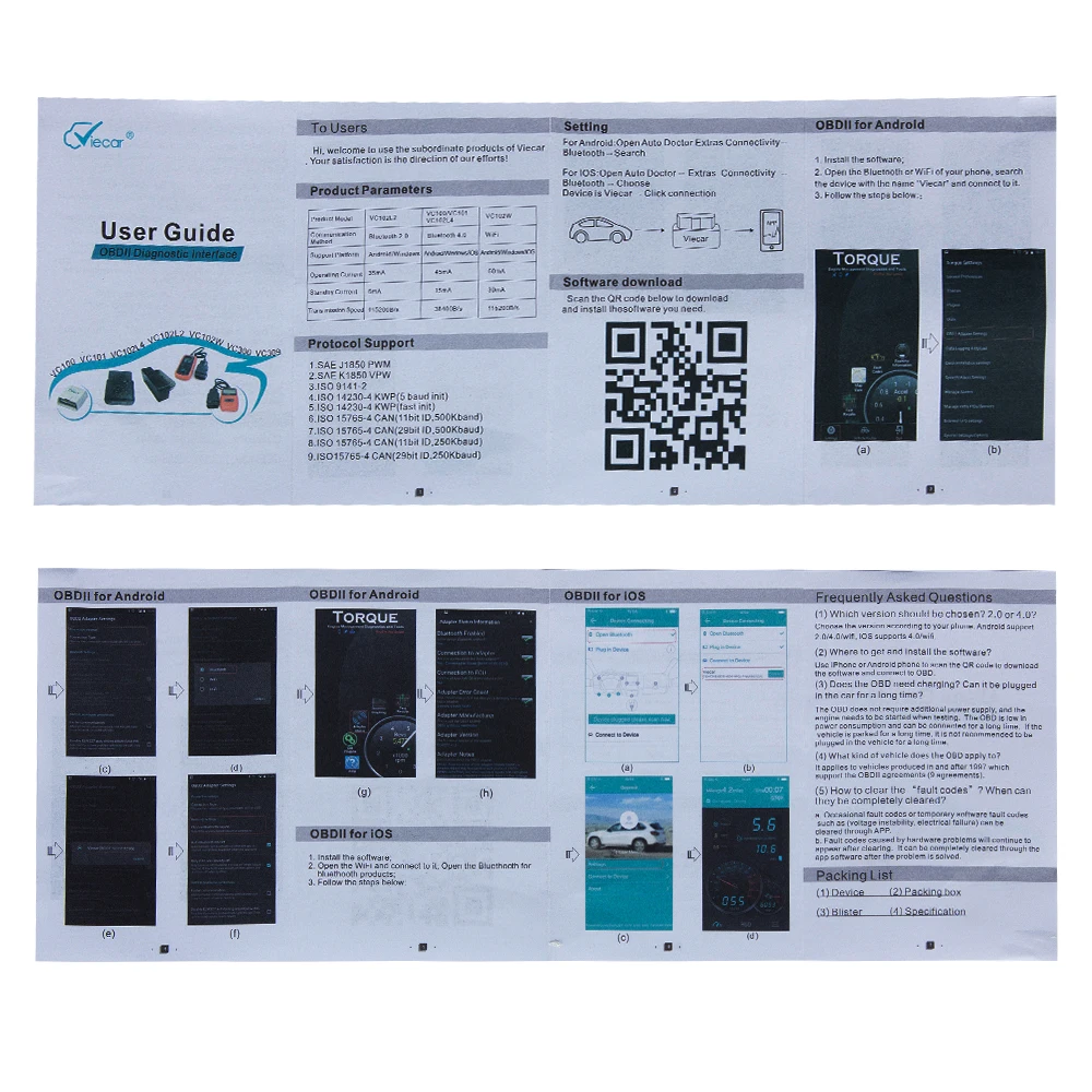 Viecar Bluetooth 4,0 VC102 ELM327 OBD2 сканер Поддержка J1850 протокол OBD 2 ELM327 сканирующий инструмент работает на IOS Android дропшиппинг