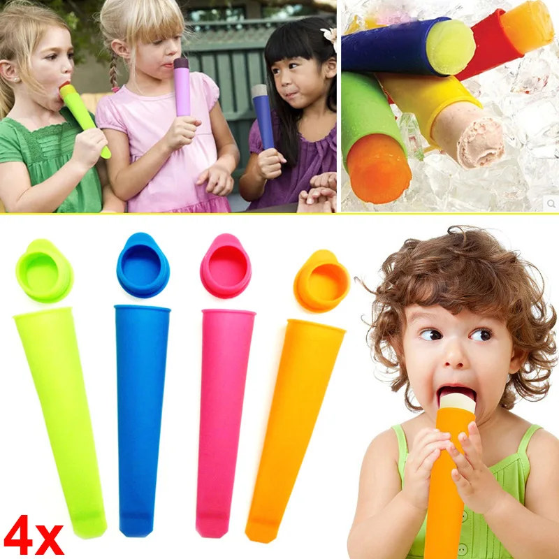 

4pcs DIY Popsicle Molds and Ice Pop Silicone Maker with Attached Lids and Recipe -- -- HG99