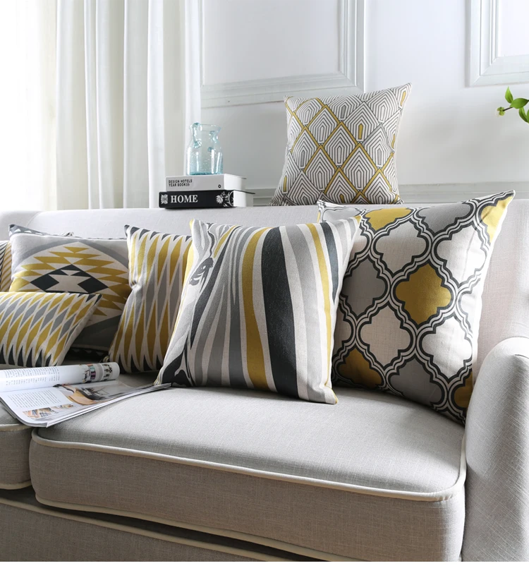 Льняная наволочка для подушки геометрический желтый серый блок Зебра наволочка для подушки домашний декоративный чехол для подушки 45x45 см/30x50 см