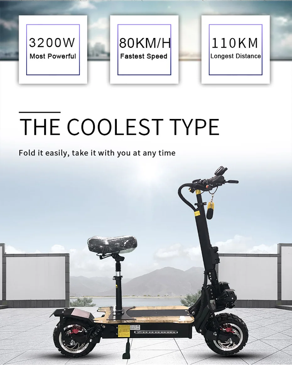 60v3200w scooter elétrico 11 polegada fora da