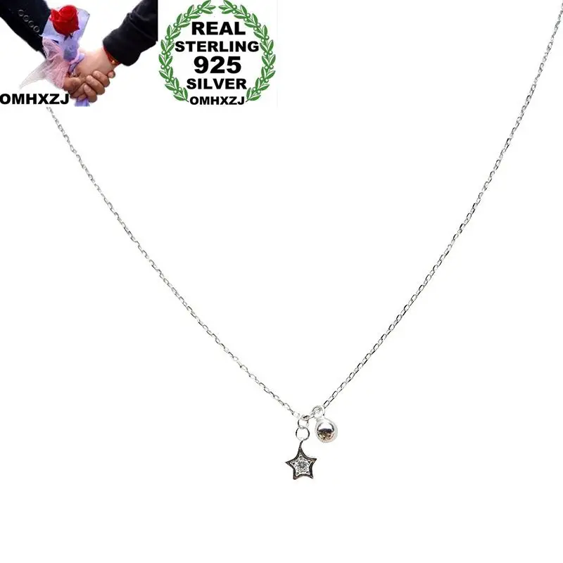 

OMHXZJ Wholesale European Fashion Woman Girl Party Wedding Gift Star Bead AAA Zircon S925 Sterling Silver Pendant Necklace NA67