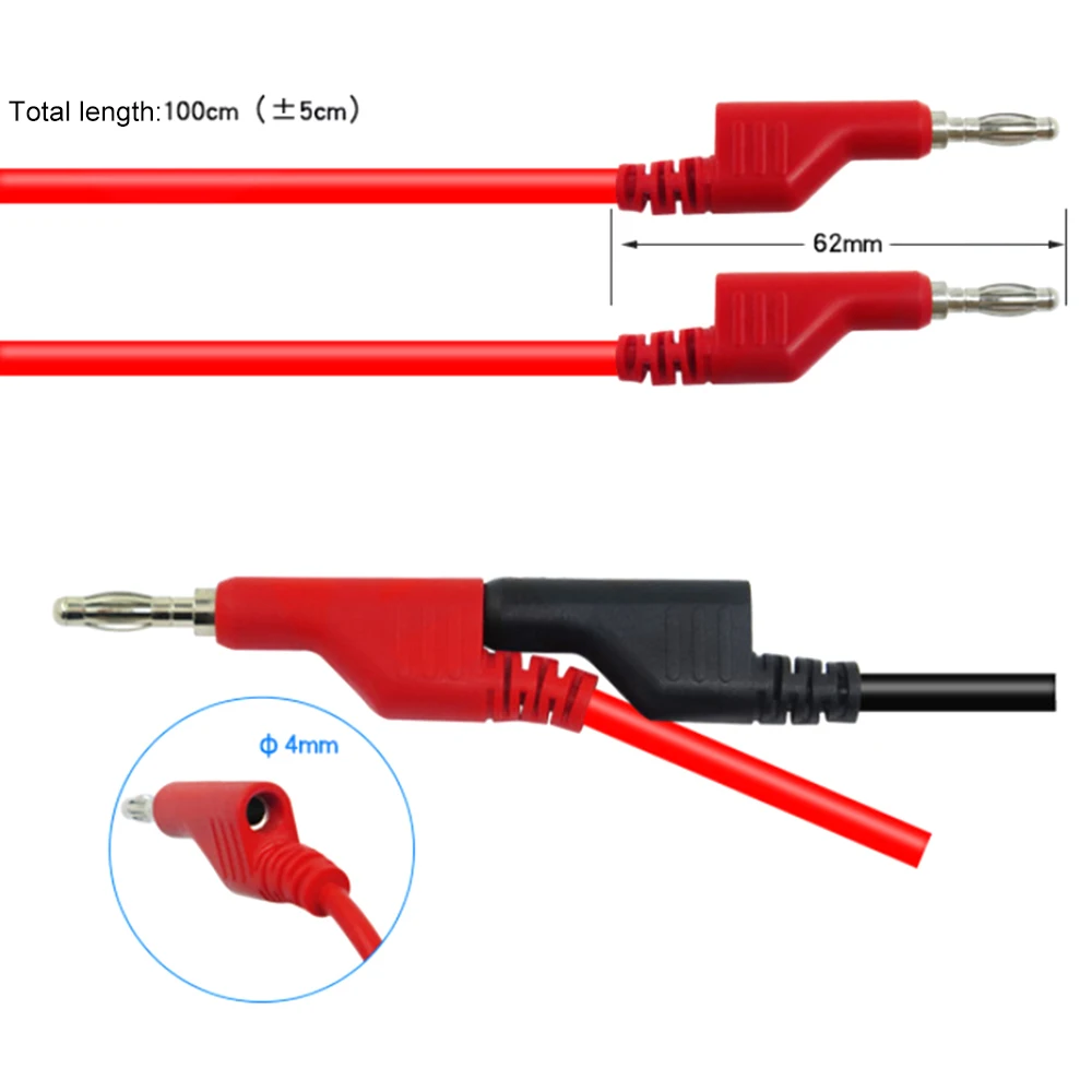 

New 5pcs Double Ended Stackable Silicone 4mm Stackable Banana Plug Male To Crocodile Alligator Clip Test Probe Lead Wire Cable