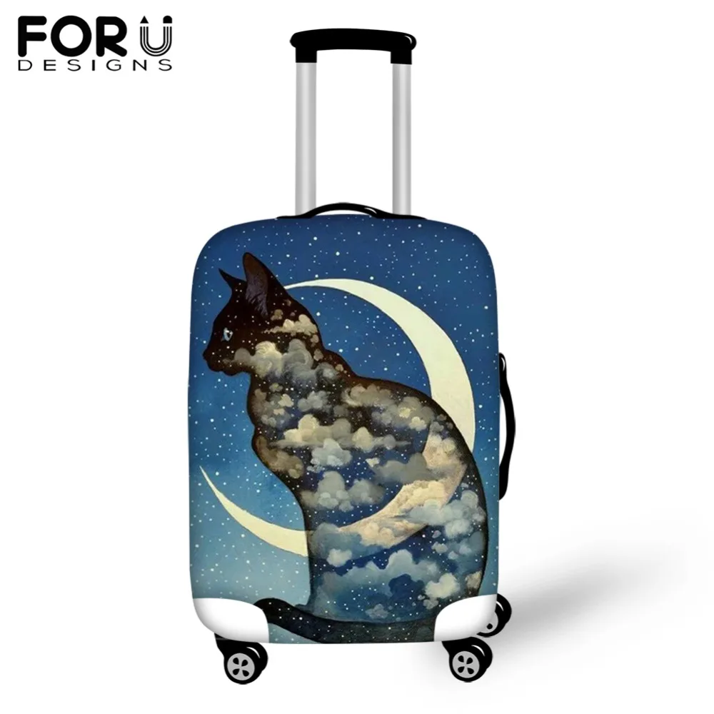 FORUDESIG Waterproof Blue Luggage Covers Moon Cat Printed Travel Suitcase Cover for 18-30inch Cases Elastic Luggage Protector FORUDESIG Waterproof Blue Luggage Covers Moon Cat Printed Travel Suitcase Cover for 18-30inch Cases Elastic Luggage Protector