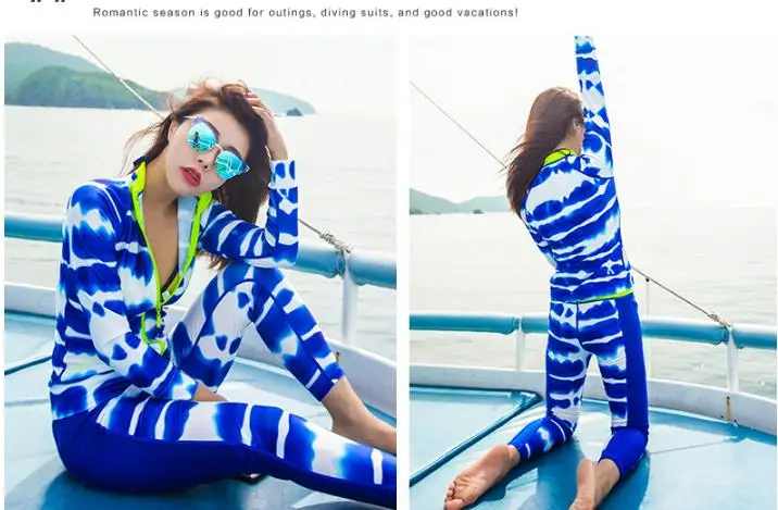 Контрастный купальник женский корейский новый водолазный костюм с длинными рукавами солнца на молнии сплит медузы одежда для серфинга