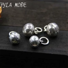 Fyla Mode Summer Collection 925 Sterling Silver Bells Pendant Charms Antique Carved Silver Fit Bracelet DIY Jewelry WTL001