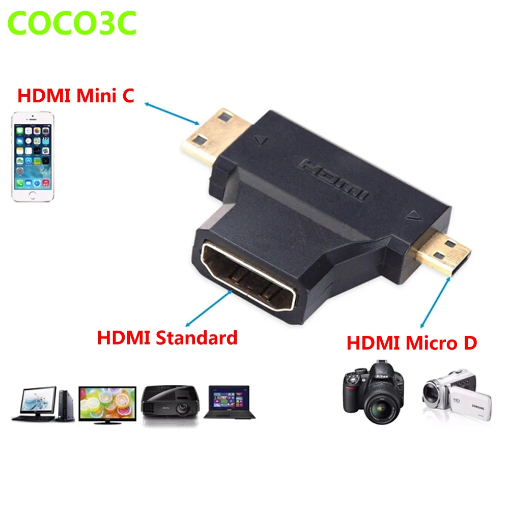 

180 degree 3 in 1 HDMI 1.4 A Female to Micro D Mini C Male port Adapter for HDTV Protector Camera Tablet 24K 1080P converter