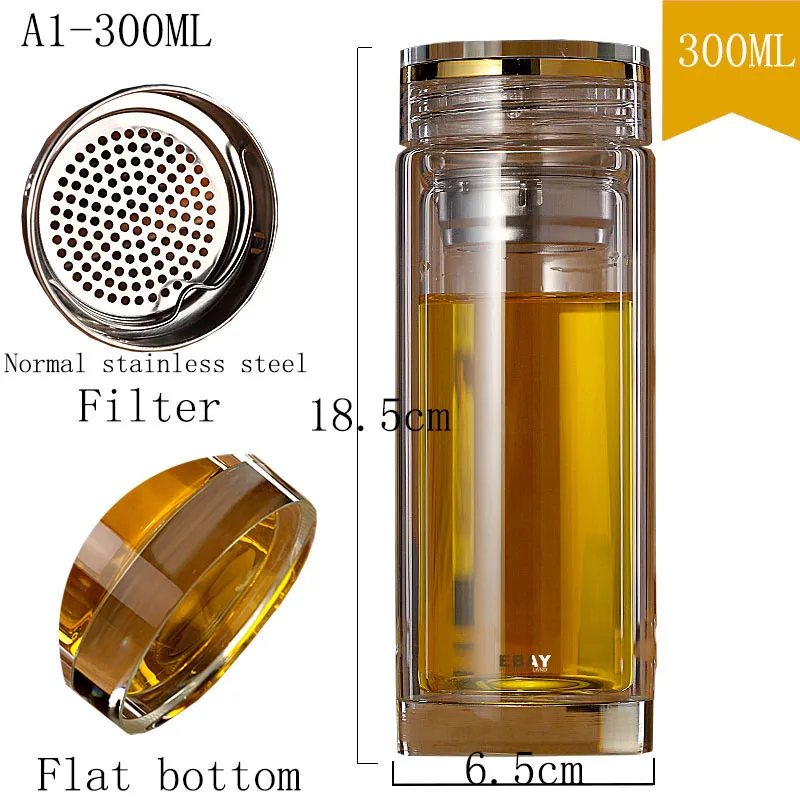 Короткая портативная посуда для напитков, бутылки для воды с высоким боросиликатным двойным стеклом 300 мл/360 мл офисная уличная стеклянная чайная бутылочка для заваривания