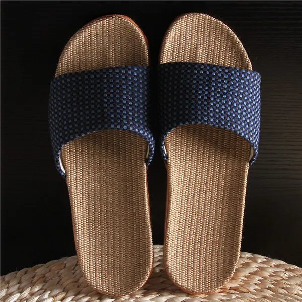 Suihyung/женские льняные тапочки; домашняя обувь; нескользящие домашние тапочки с открытым носком; женские и мужские льняные летние пляжные шлепанцы для улицы - Цвет: Тёмно-синий