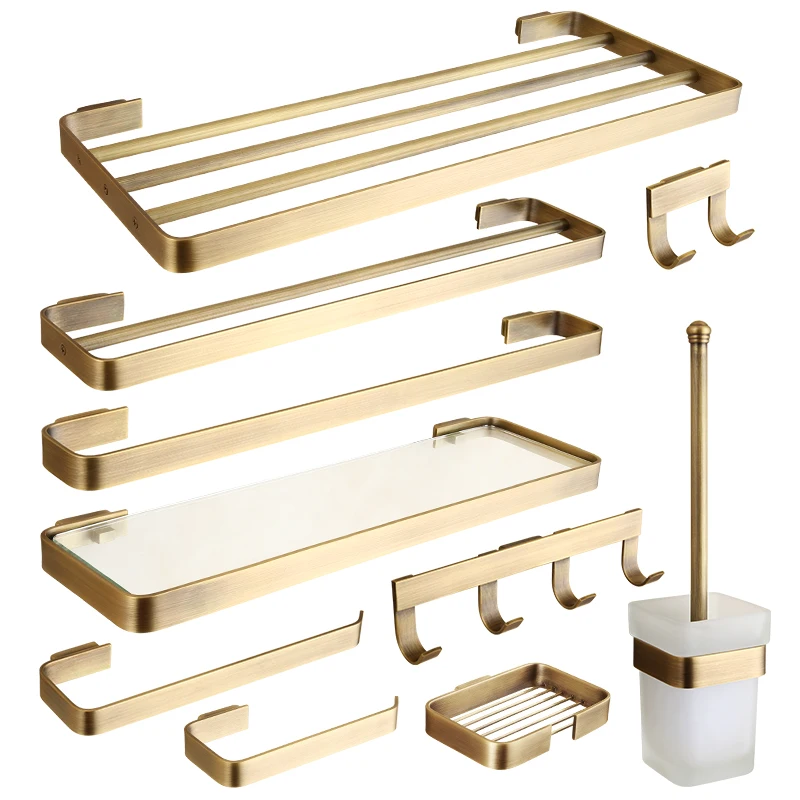 

solid brass bathroom hardware set wall square brushed finish simple style bathroom accessories set AHJW89