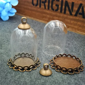 

20sets 25mmx18mm Glass straight with doulbe lace base and cap set(no filler)glass bottle vials pendant jewelry accessory