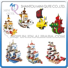 Full Set 7 pcs Mini Qute Lele Brother Anime one piece Chopper Luffy pirate ship building block cartoon model educational toy