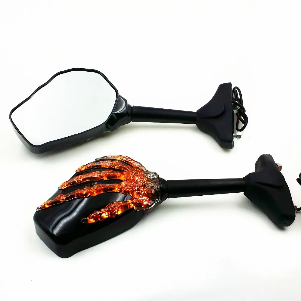 LED Skull Turn Signal Integrated Side Mirrors for Triumph Ducati KAWASAKI ZX ZRX Suzuki GSXR GSF