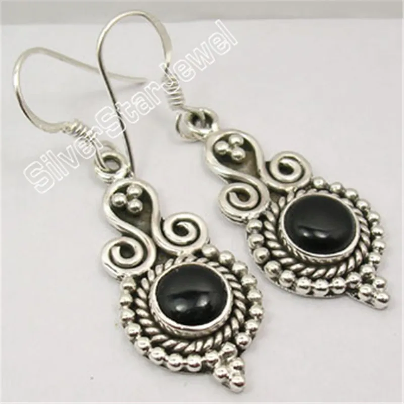 

Silver GARNET LABRADORITE MOONSTONE ETHNIC LOVELY Dangle Earrings 4.4CM